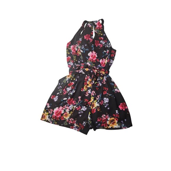 Express Dark Floral Belted Romper - Picture 8 of 15